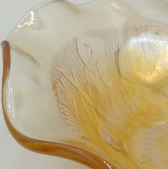 Jeanette Glass Iris Herringbone Iridescent Amber Carnival Glass Ruffled … - Picture 10 of 13